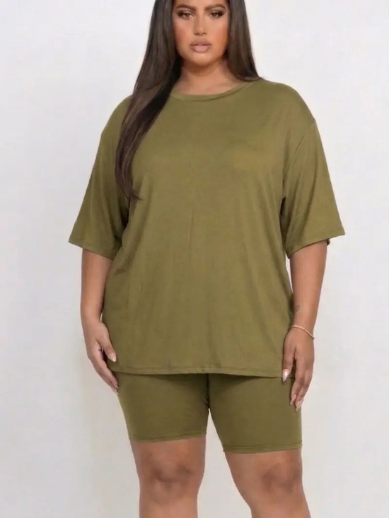 Capella Apparel Pants - Olive Green Women's Relaxed Tee and Biker Short Set